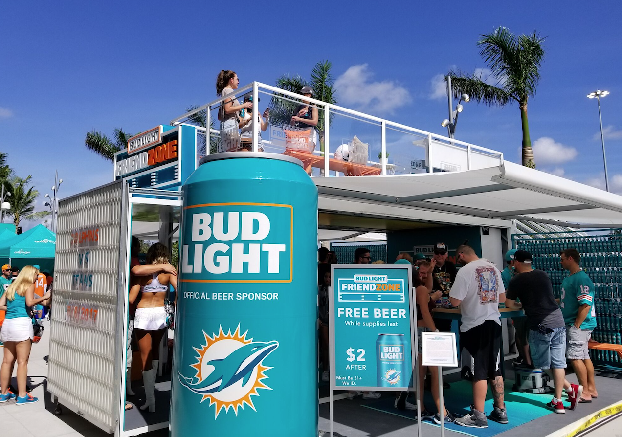 Custom shipping container for the Miami Dolphins at an event