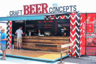 Customized BoxPop shipping container bar for brewery.