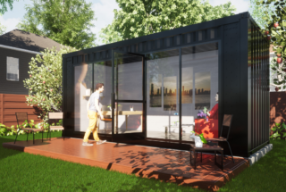 Shipping Container Office Space in a Backyard