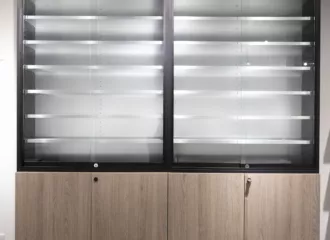 Cabinet with Floating Shelves | Wood and Glass Display Cabinet