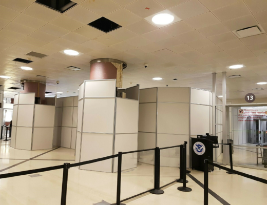 Temporary barricade walls inside of the Atlanta Airport