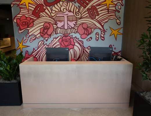 Retail Fixtures | Reception Desk and Backdrop