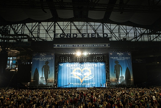 Fabric backdrops for large stage at a Kenny Chesney concert