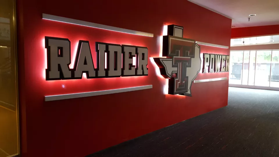 Texas Tech University Dimensional Signage | Backlit Wall Mounted Letters with Logo