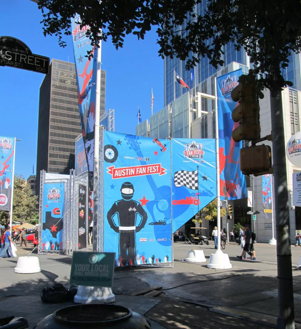 Feather and Rotating Flags at Austin Fan Fest