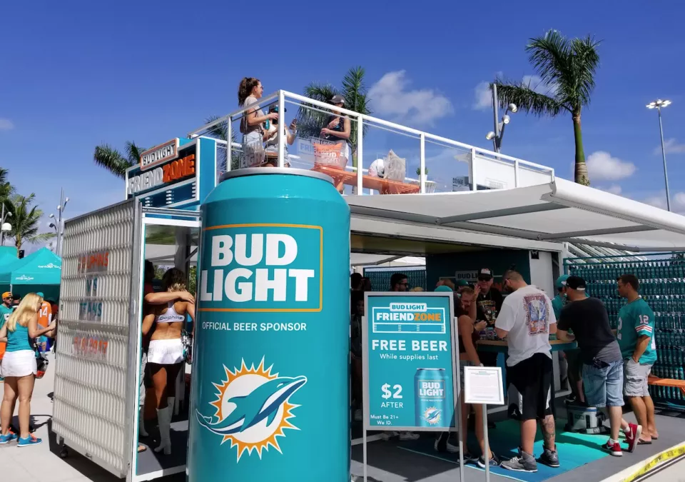 Custom shipping container for the Miami Dolphins at an event