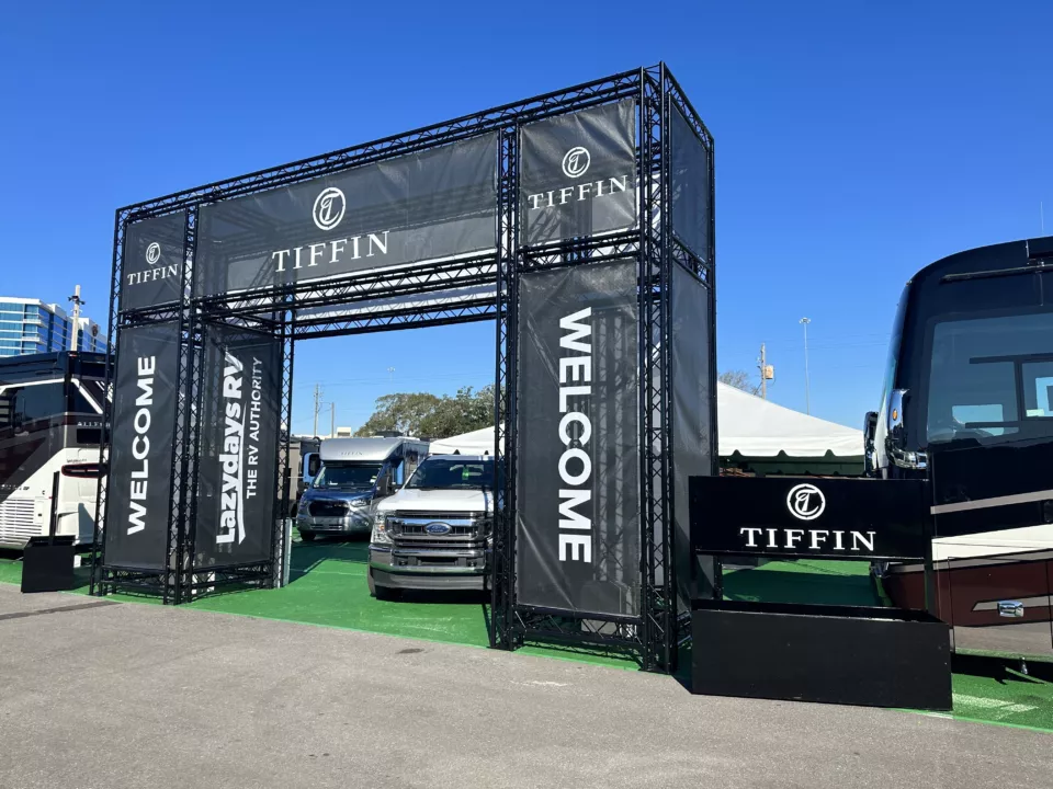 Black Colored Truss and Banner | Custom Entrance Arch