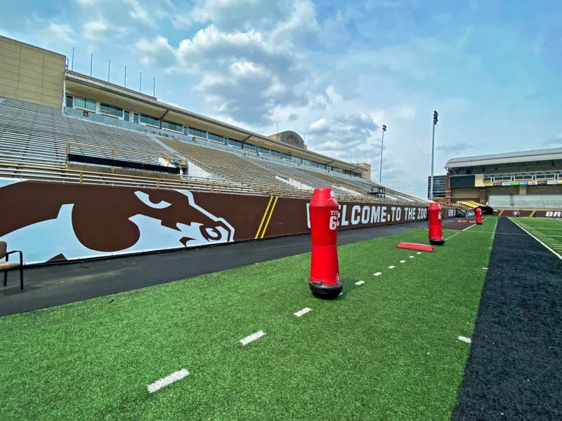 Custom Mesh Banners Inside of WMU’s Stadium With a Mascot