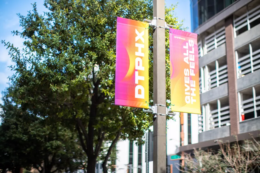 Downtown Phoenix BannerSaver Brackets | Wind Spilling Banner Brackets