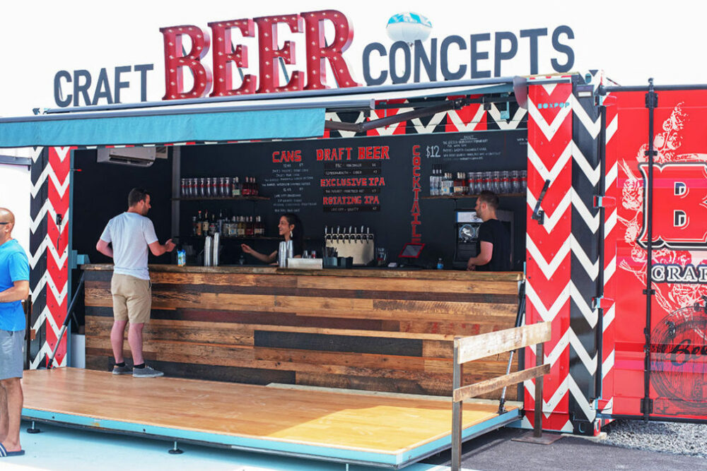 A custom shipping container bar