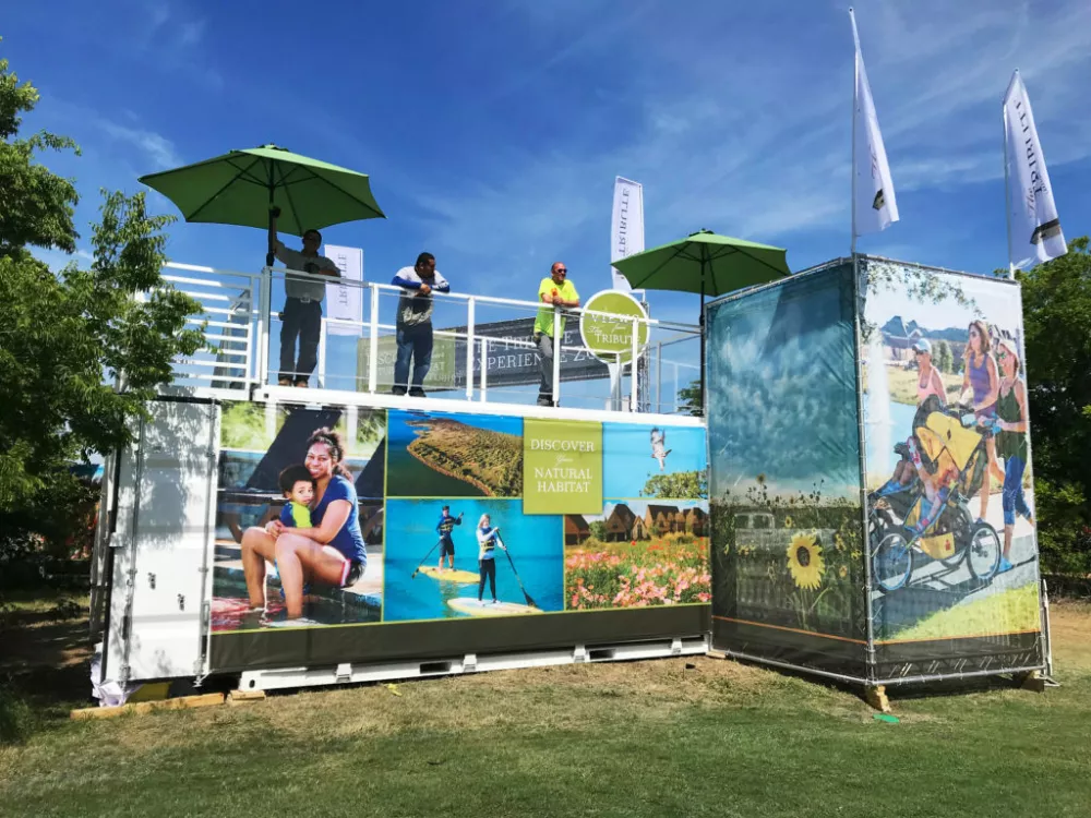 Box Pop event shipping container for the LPGA