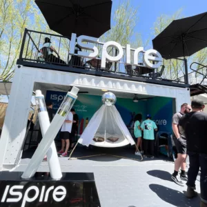 A custom BoxPop container with rooftop seating for Ispire