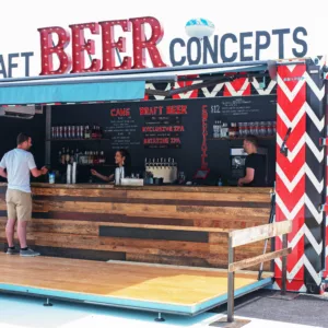 Customized BoxPop shipping container bar for brewery.