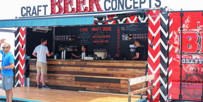A custom shipping container bar