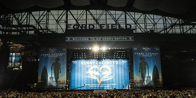 Fabric backdrops for large stage at a Kenny Chesney concert