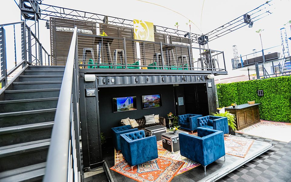 BoxPop Outdoor Lounge Area | Custom Shipping Container with Event Truss