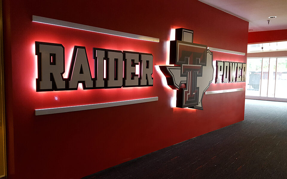 Texas Tech University Dimensional Signage | Backlit Wall Mounted Letters with Logo