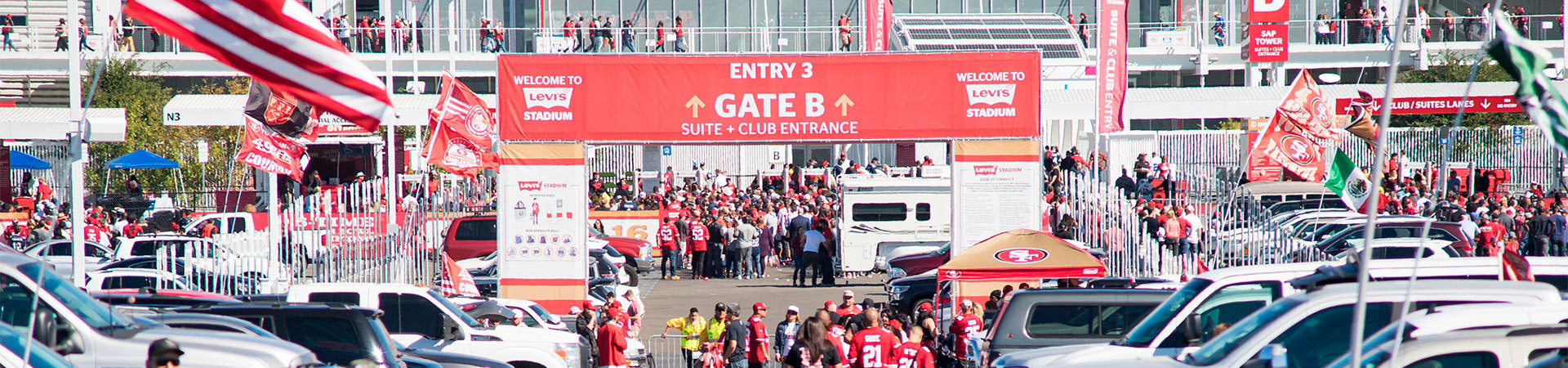 Event truss as entrance gates outside of Levis Stadium.