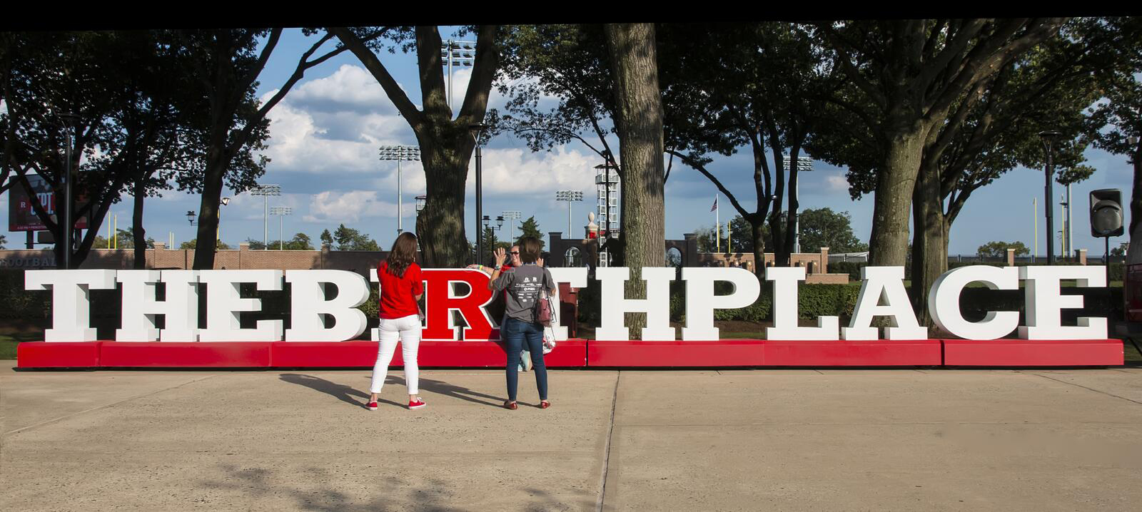 Custom foam 3d letters at Rutgers University that spell out The Birthplace