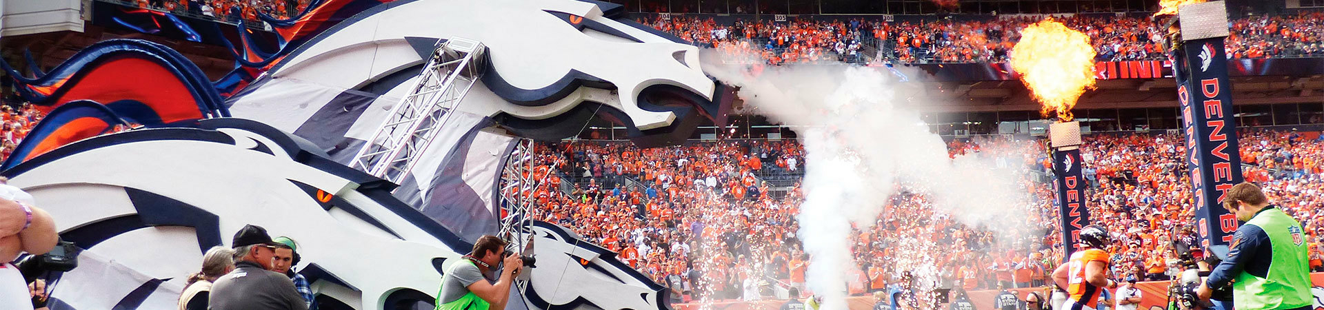 Large foam sculptures of the Denver Broncos logos for player entrances at the stadium.