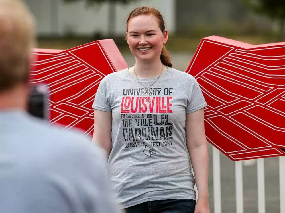 A custom foam3d sculpture of wings for a photo prop at the University of Lousiville