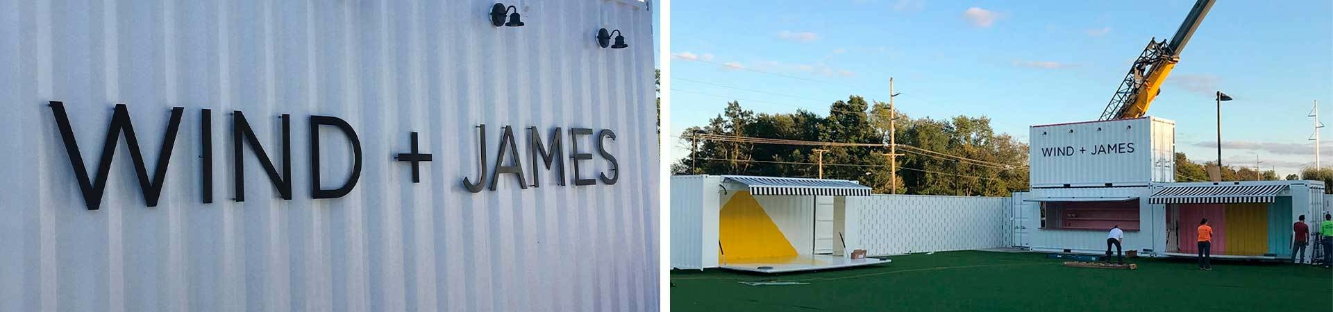 Custom branded box pop shipping containers at an outdoor event space.