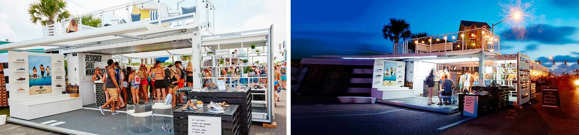 Box Pop shipping containers for retail sponsors at outdoor events.