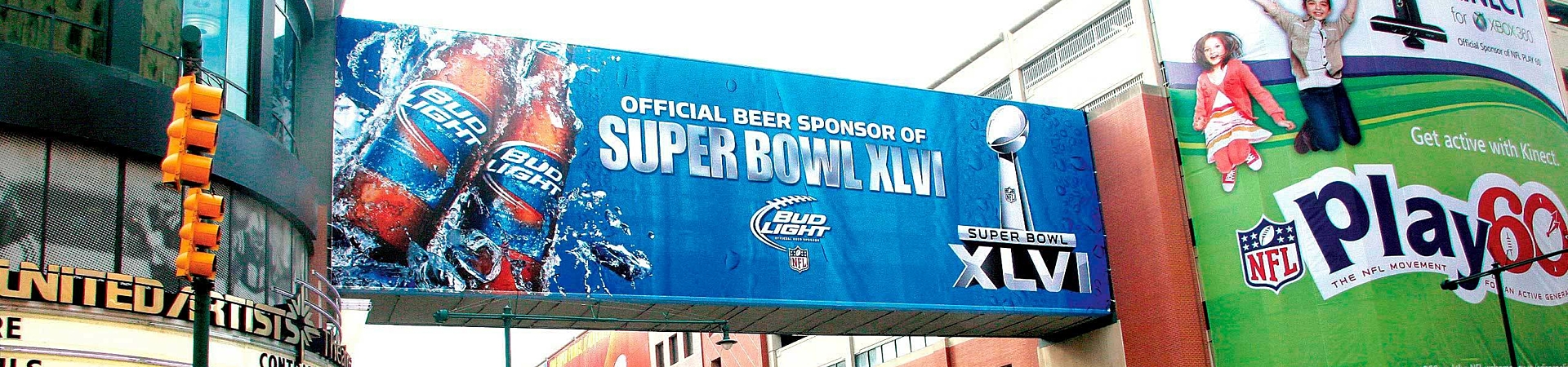 Mesh Bud Light Super Bowl advertising banner.