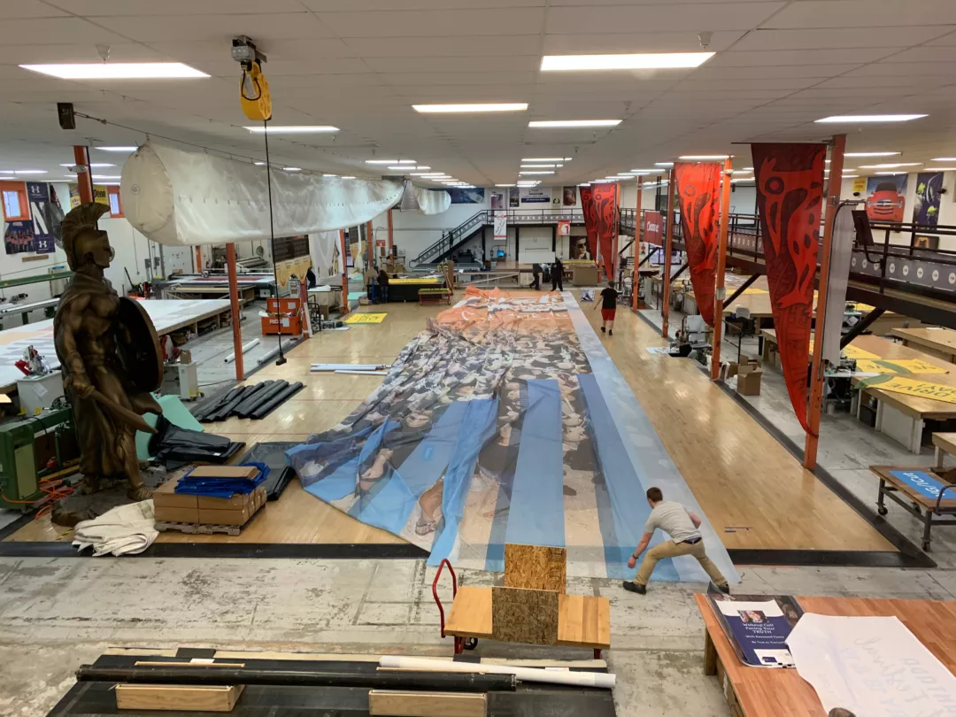 Building Wrap Mesh in Progress | Building Wrap Fabrication