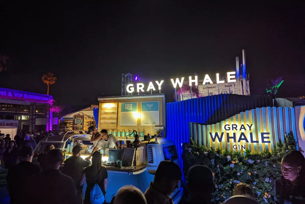 Gray Whale Gin Nighttime Service | Lit Up Booth for Outdoor Events